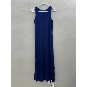 Petra Fashions Womens Maxi Dress Size Medium Blue Ribbed Sleeveless Leg Slit